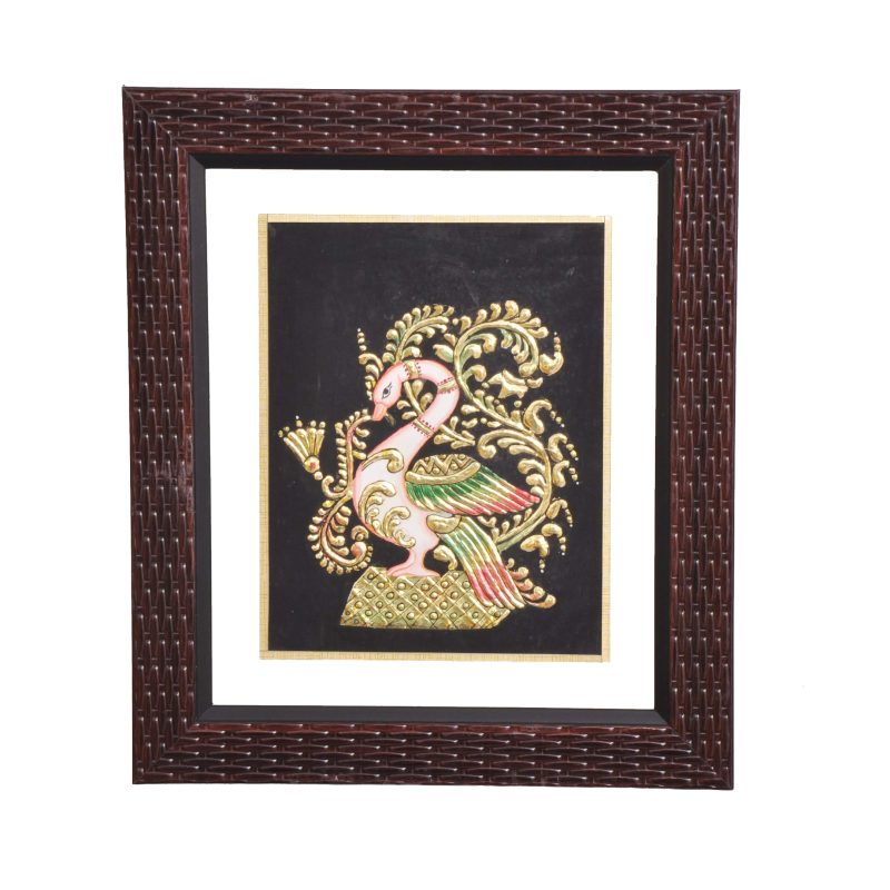 Graceful Mayur in Sacred Ornamentation | Traditional Tanjore Art