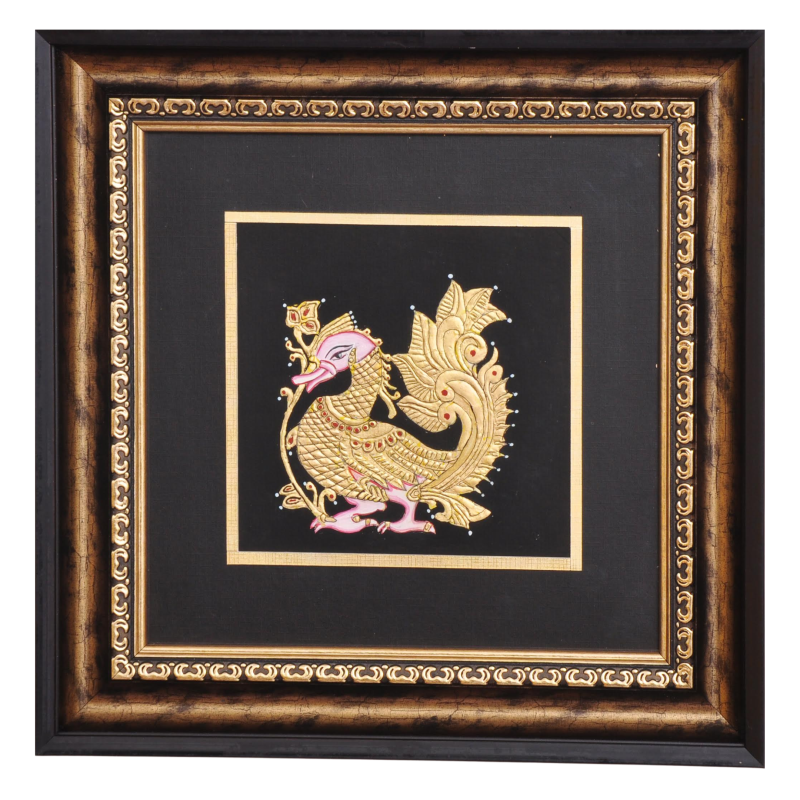 Auspicious Peacock in Ornate Grace | Traditional Mysore Painting