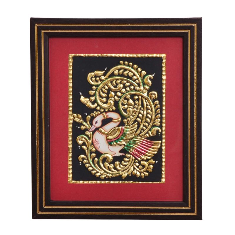 Majestic Peacock in Ornate Flourish | Traditional Tanjore Art