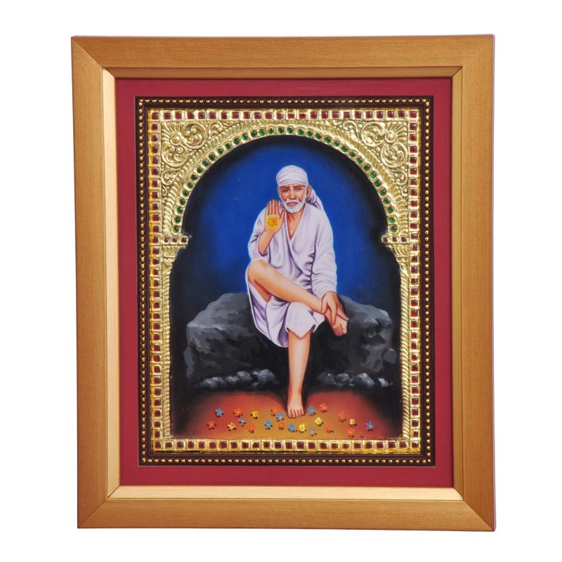 Shirdi Sai Baba in Blessing Posture | Traditional Tanjore Art