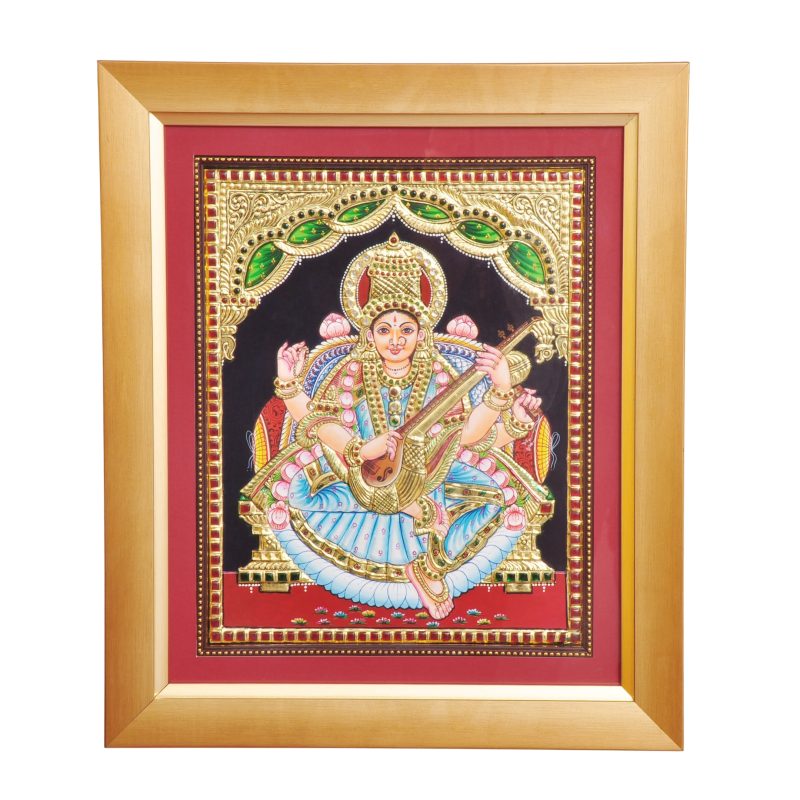 Goddess Saraswati in Divine Harmony | Traditional Tanjore Art