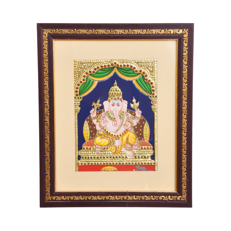 Ganesha on Royal Singhasan | Traditional Tanjore Art