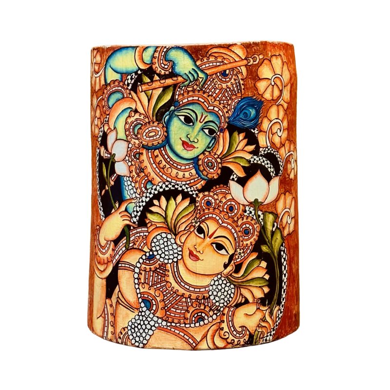 Radha Krishna – Eternal Divine Union | Kerala Mural Artwork on Bamboo