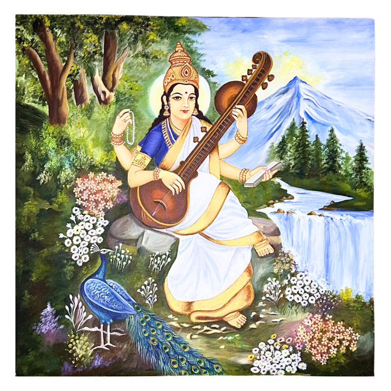 Saraswati – The Divine Melody of Wisdom | Acrylic on Canvas