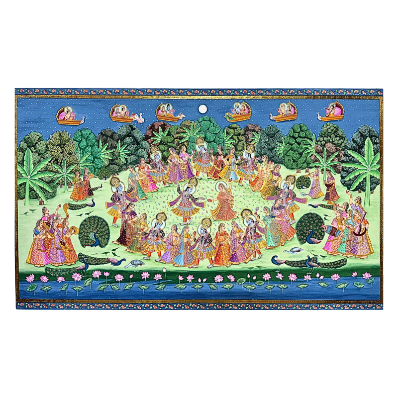 Maha Raslila of Radha–Krishna in Moonlit Vrindavan | Traditional Pichwai Art