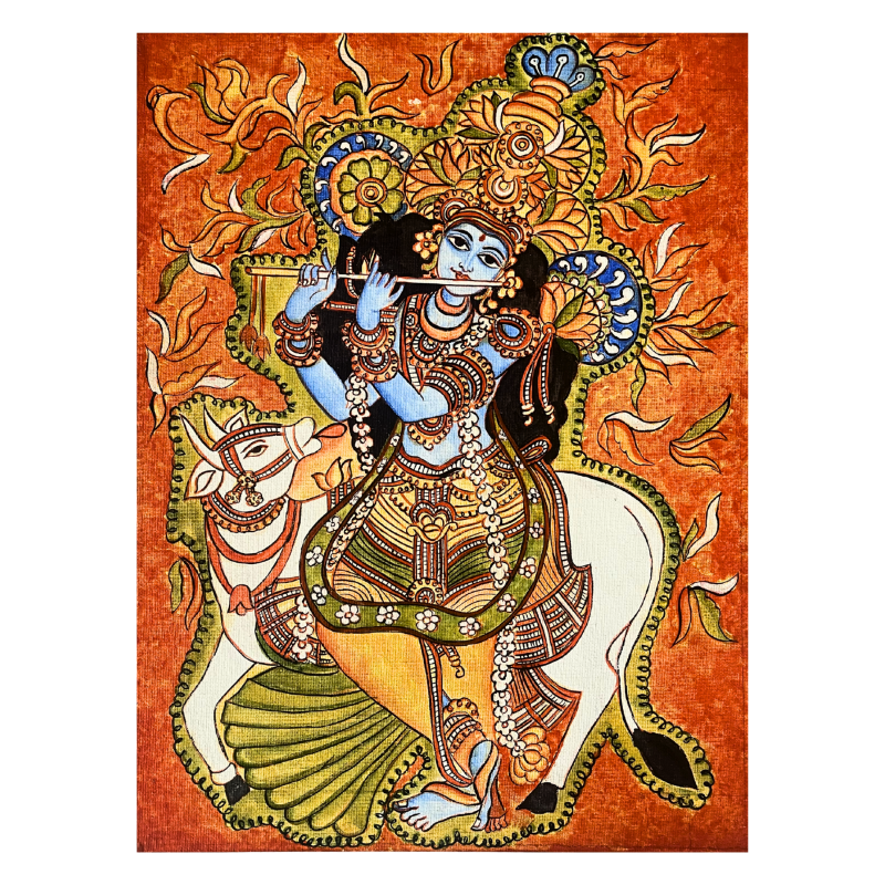 Murali Manohar – Krishna with Nandi | Kerala Mural on Canvas