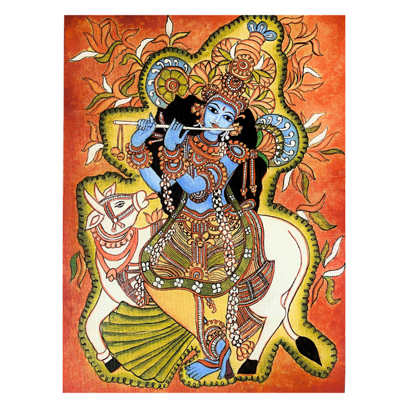 Murali Madhava – Krishna with Nandi | Kerala Mural on Canvas