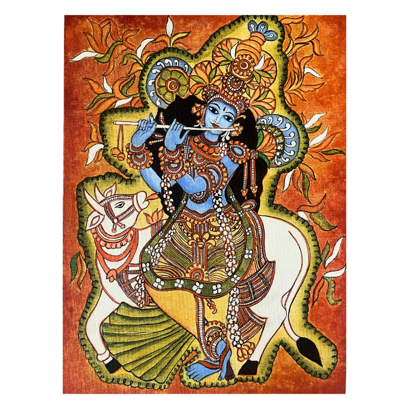 Murali Madhava – Krishna with Nandi | Kerala Mural on Canvas