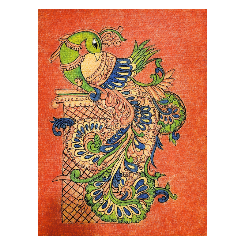 Mayura Vaibhavam – Ornate Peacock | Kerala Mural on Canvas