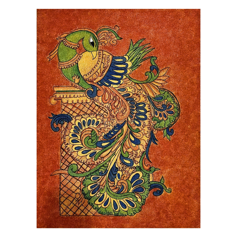 Mayura Vaibhavam – Ornate Peacock | Kerala Mural on Canvas