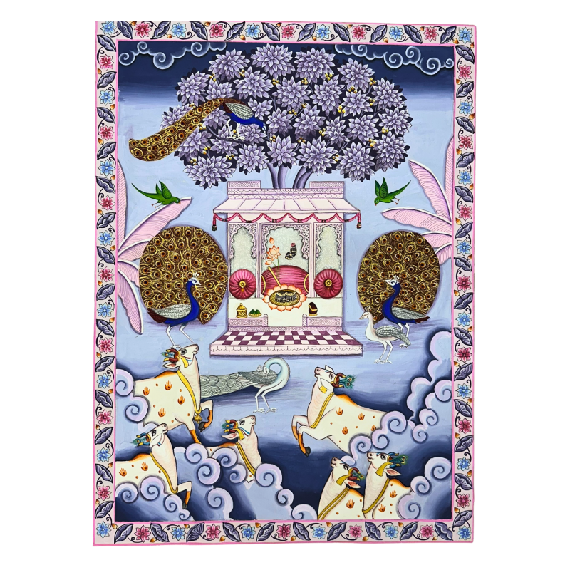 Shrinathji Charan Darshan with Cows & Peacocks | Traditional Pichwai Art