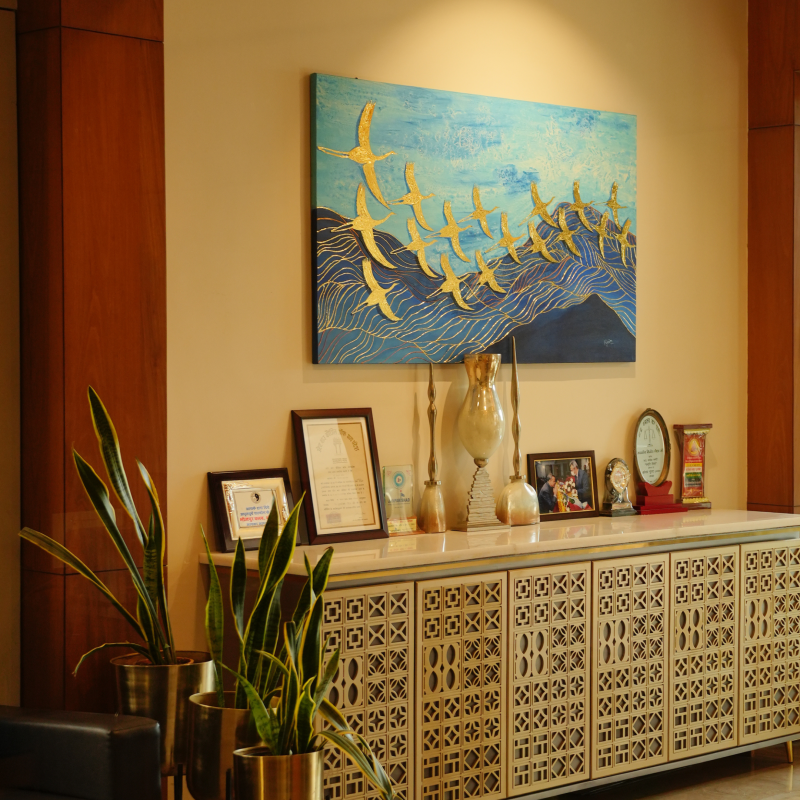 Swarna Udaan — Wings Over the Ocean | Abstract Art