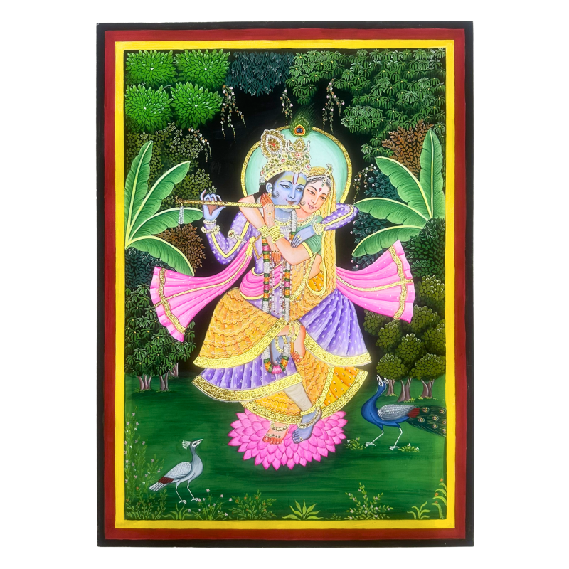 Jugal Jodi: Radha Krishna in Sacred Grove | Traditional Pichwai Art